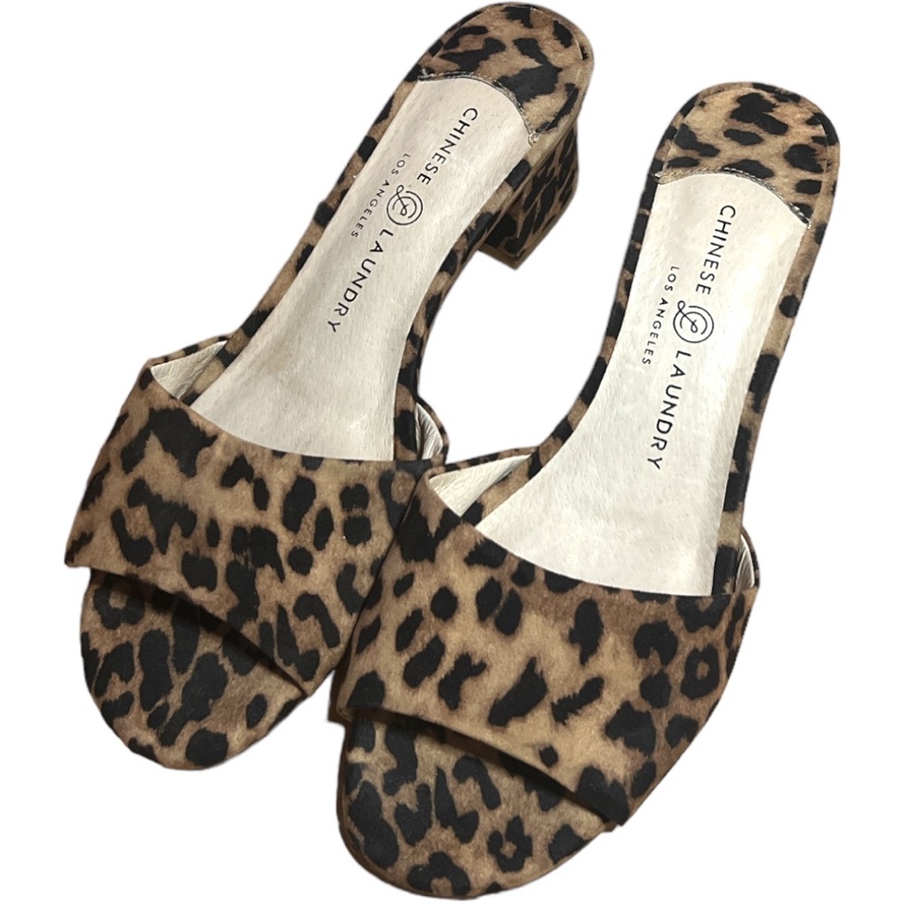 7.5 Chinese Laundry My Girl Natural Leopard Slip On Block Heel/Mule